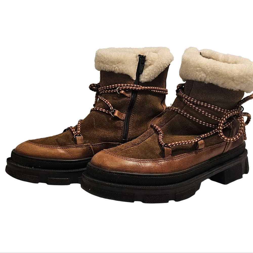 [MINELLI] Sheepskin-Wool Lined Leather High Top Outdoors Boot Women Size 39